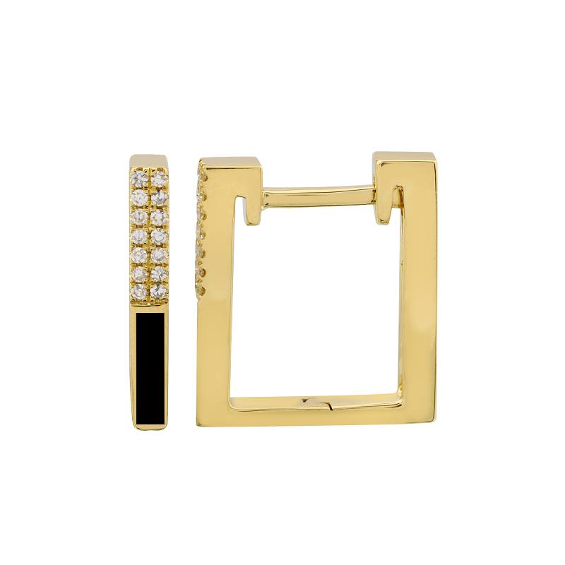 Hoops Cuadradas Enamel Negro y Diamantes