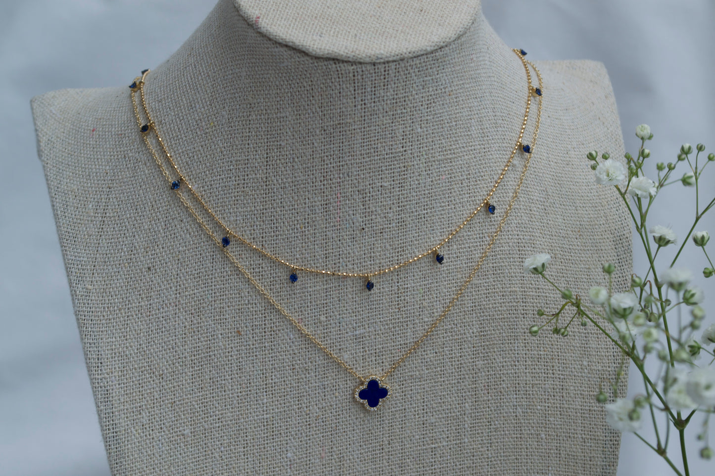 Collar Trebol Lapizlazuli y Diamantes