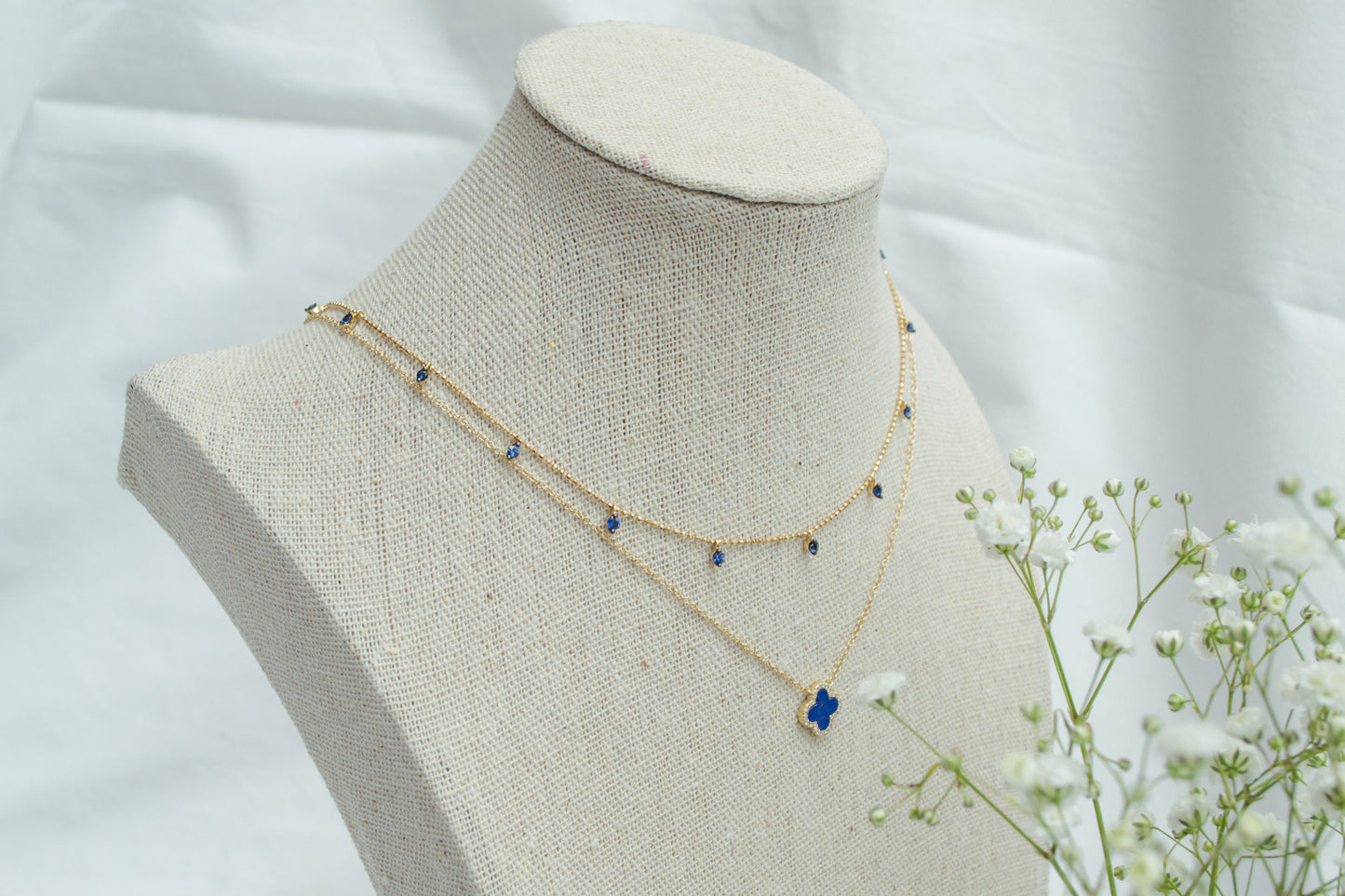 Collar Trebol Lapizlazuli y Diamantes