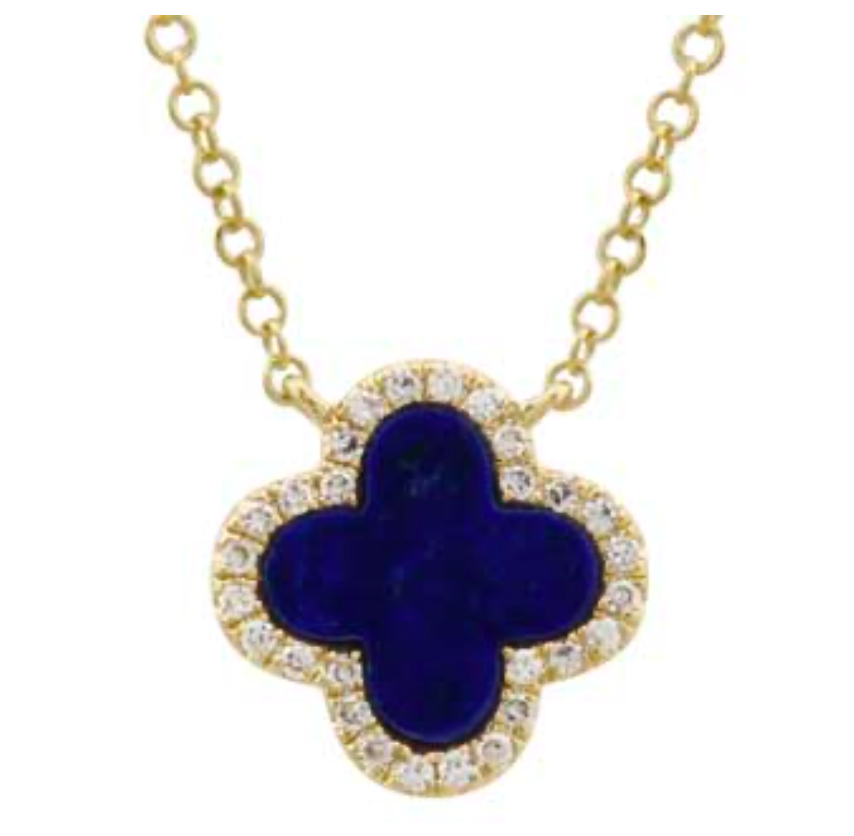 Collar Trebol Lapizlazuli y Diamantes